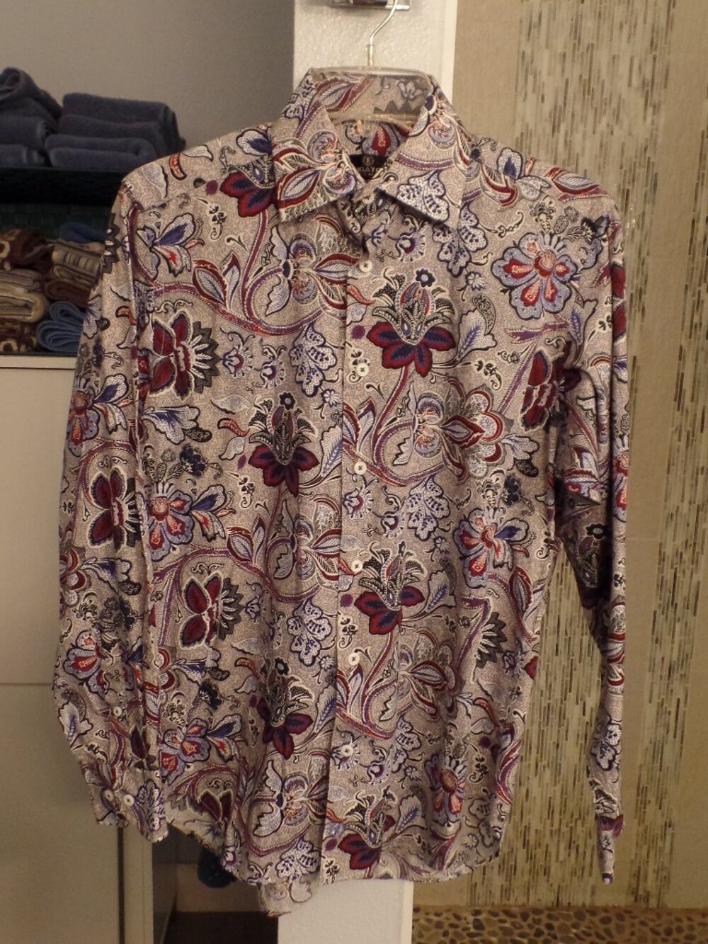 BUGATCHI Men's Long Sleeve Shirt - Floral Paisley - SMALL